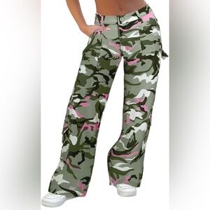 Flamingals Cargo Pants Baggy Wide Leg Mid Waist Causal Y2K Pants with Pockets
